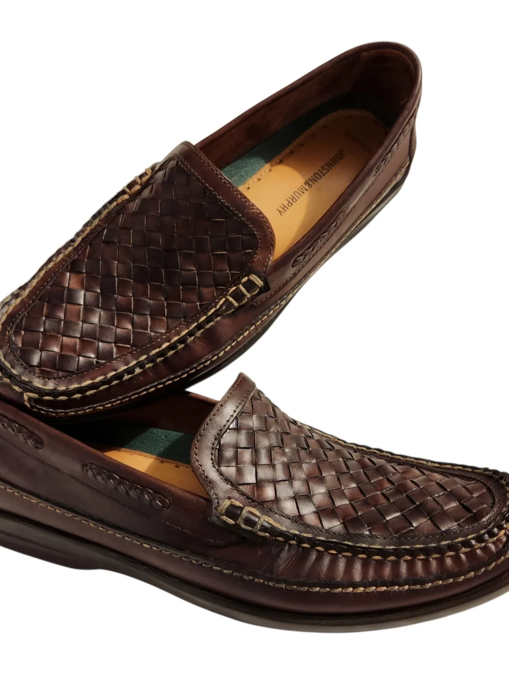 Johnston & Murphy Men's Size 11 Brown Woven Leather Slip-On Boat Shoes Loafers